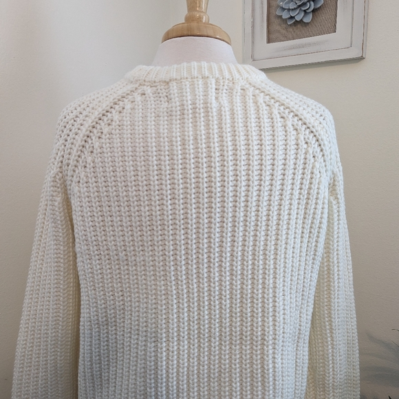 Moon River | Anthropologie Fringe Chunky Knit Sweater Cream Medium - Picture 6 of 8